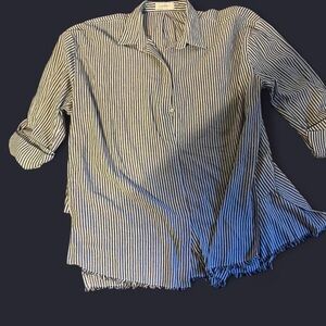 Umgee Navy and White Striped Blouse